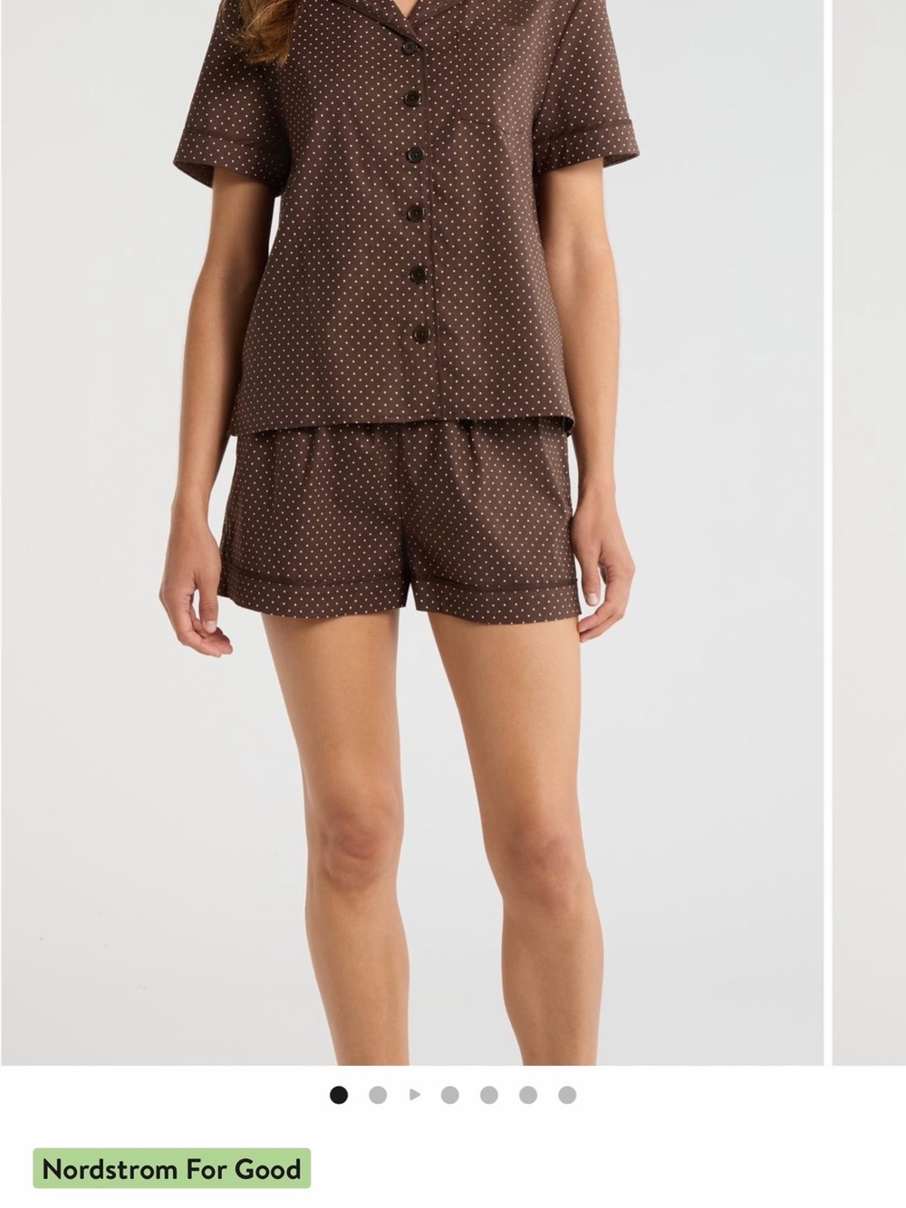 Reformation Blair Organic Stretch Cotton Brown Polka Dot Short Pajama Set Size M